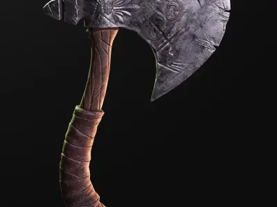 War Axe Low-poly 3D model 5