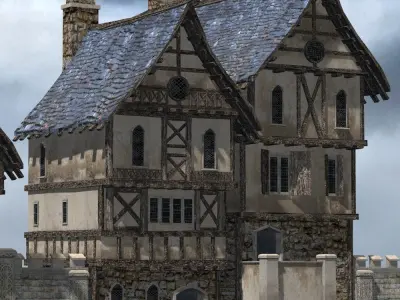 Medieval Street for 3ds obj Unity Low-poly 3D model