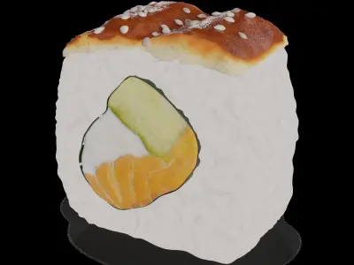 Sushi Eel salmon cucumber cream teriyaki sauce sesame seeds 3D model