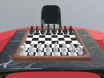 Luxury Chess Table Set with Chairs High Poly PBR Interior Scene Free 3D model