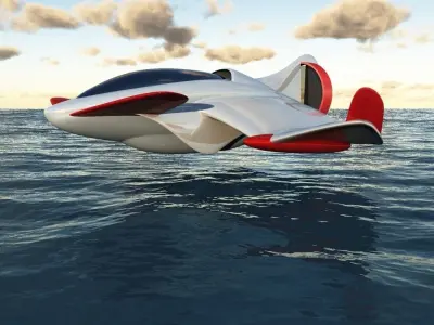 Ekranoplan futuristic jet flying in ocean Free 3D model