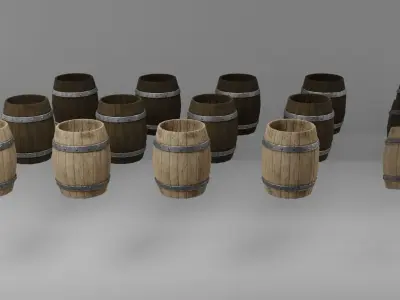Medieval Wooden Barrel with LODs and 3 color variations Low-poly 3D model