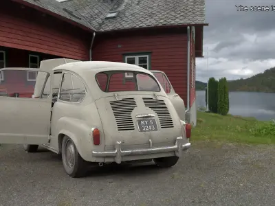 Old Fiat 600 Car Faded Beige 3D model