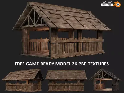 FREE Old Simple Wooden Shed Building 2K GameReady 001 Free low-poly 3D model