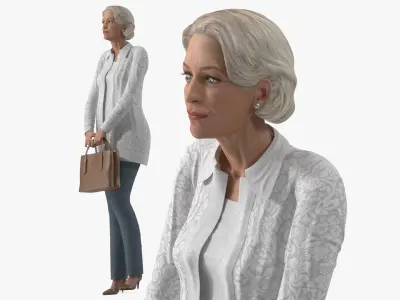 Elderly Woman with Handbag Rigged 3D model