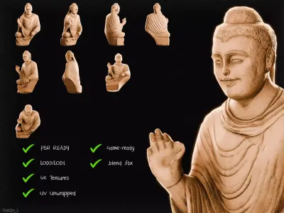 Ancient Stone Sitting Buddha Weathered Lower Part TORZO03 Low-poly 3D model