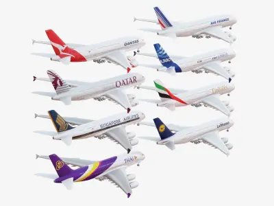 Bundle Airbus A380 pack 8 Airplanes Low-poly 3D model