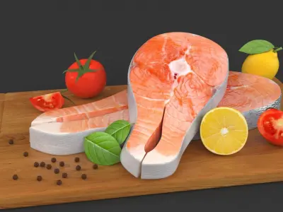 Salmon Steak with Vegetables 3D model