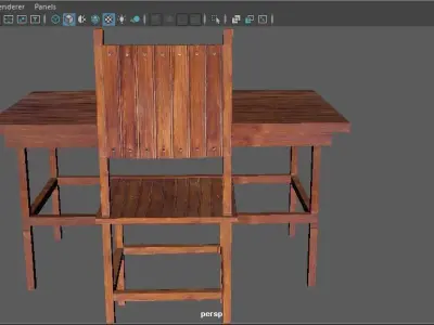 Wood Table and Chair Free low-poly 3D model