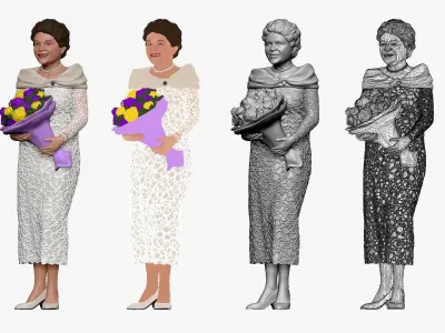 001268 smiling old woman in white dress and flowers 3D model