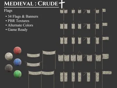 Medieval Crude Decoration Flags and Banners Low-poly 3D model