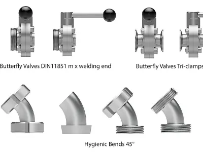 DIN FOOD AND PHARMA - VALVES AND FITTINGS - STEP 3D model