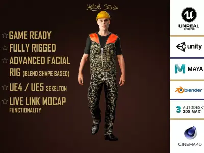 High Quality Male Army Worker Low-poly 3D model