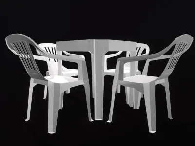 Plastic table and chairs Low-poly 3D model
