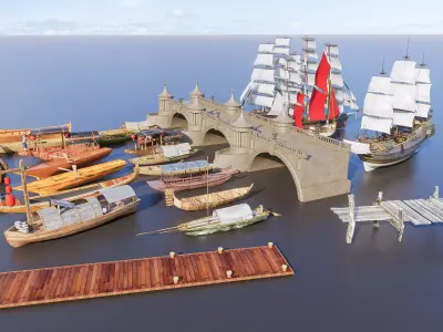 Wooden boat collection 4 3D model