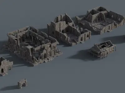 Ruins wooden house Low-poly 3D model