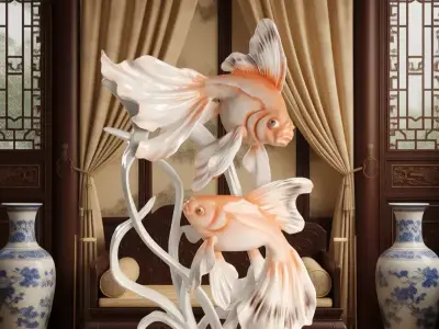 Porcelain Fish Sculpture Elegant Orange Aquatic Figurine 3D Low-poly 3D model