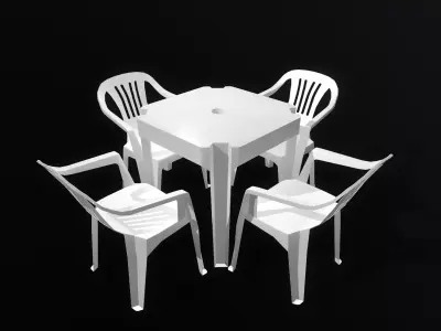 Plastic table and chairs Low-poly 3D model