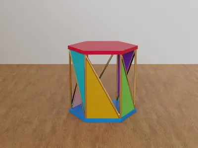 Modern Colorful Geometric Brass and MDF Side Table Free 3D model