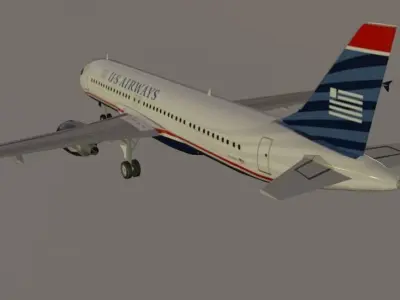 US Airways 1549 Hudson sully airbus a320-214 low poly Low-poly 3D model