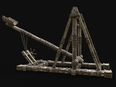 CATAPULT MEDIEVAL SIEGE ENGINE WAR MACHINE BATTLE WEAPON Low-poly 3D model