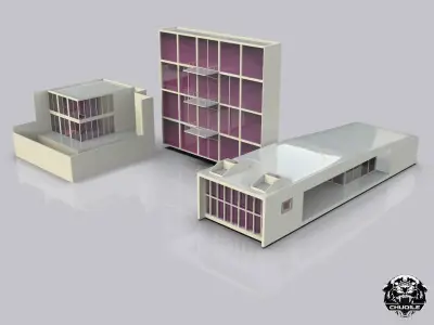 Modern Building collection Low-poly 3D model