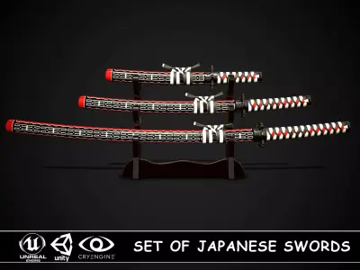 Set of japanese swords 02 3D Model Collection