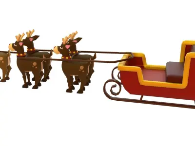 Christmas sleigh with deers Low-poly 3D model