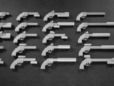 Stylized Low Poly Revolver -20 Variations Game Ready Low-poly 3D model