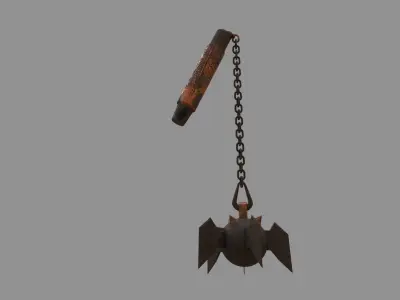 flail old rusty chain with bird Low-poly 3D model