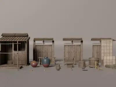 Japanese Props - Furniture Low-poly 3D model