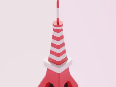 Cartoon Simple Tokyo Tower Low-poly 3D model