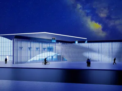 Building with parametric facade Low-poly 3D model