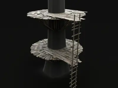 TREE PLATFORM WOODEN CONSTRUCTION SCOUT TOWER WATCHTOWER NEXTGEN Low-poly 3D model