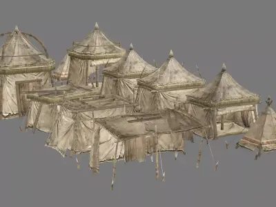 Medieval Market Tent Stalls Collection 3D Model Low-poly 3D model