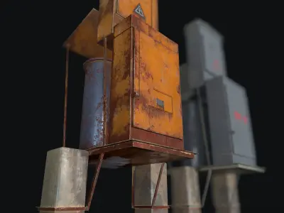 Fuseboxes three rusty metal poles Free low-poly 3D model
