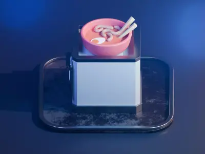Stylized Isometric Ramen Shop - Sci-Fi Japanese Food Stall Low-poly 3D model