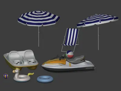 Summer Pack -- Umbrella Chair Jet-ski Pedal Boat Swim Ring Ball 3D model
