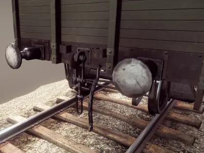 Railway Covered Goods Wagon 18T Vr6 Support Green Low-poly 3D model