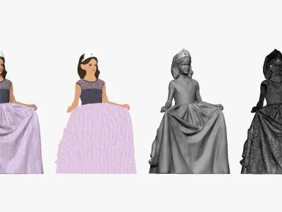 001117 junior girl in long white skirt crown 3D model