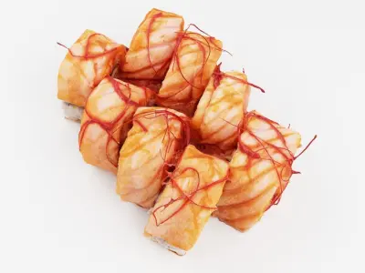 Sushi Rolls with tataki salmon and chili pepper threads  3D model