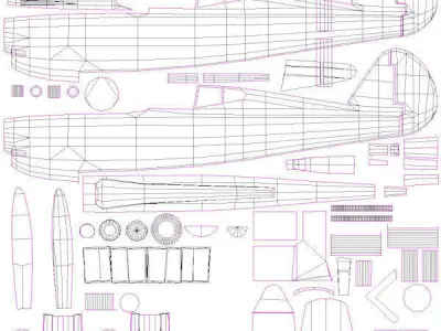 Curtiss P40-B Aircraft WWII Low-poly 3D model