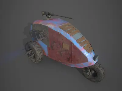 Post apocalyptic electric monster tricycle Low-poly 3D model
