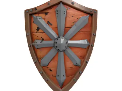 Shattered Wooden Shield with Iron 3D model