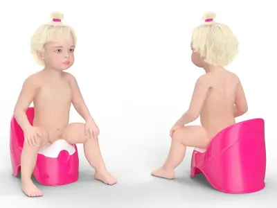 Toddler Girl on Potty 3D model