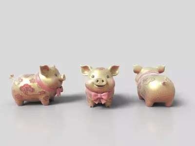 Gold jewelry pig Low-poly 3D model