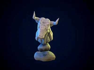 BULL gameready head on rock Low-poly 3D model