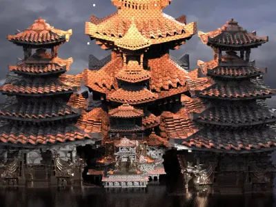 Asian Empires Temples Kitbash 3D model
