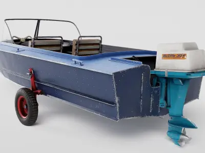 Old vintage worned power boat Progress - 2 iv7 Low-poly 3D model