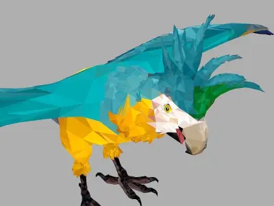 Blue Parrot Low Polygon Art Bird Animal Low-poly 3D model